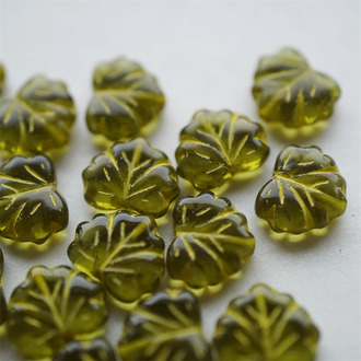 透感茶黄彩绘~树叶捷克珠玻璃琉璃珠 11X13MM