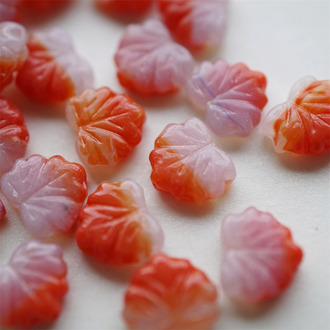 红色拼蛋白色mix渐变~树叶捷克珠玻璃琉璃珠 11X13MM