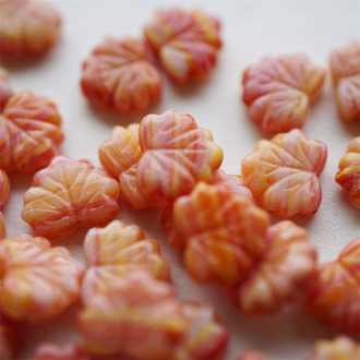 橘红色mix渐变~树叶捷克珠玻璃琉璃珠 11X13MM