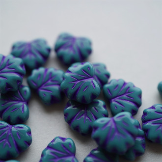 蓝色描紫色~树叶捷克珠玻璃琉璃珠 11X13MM