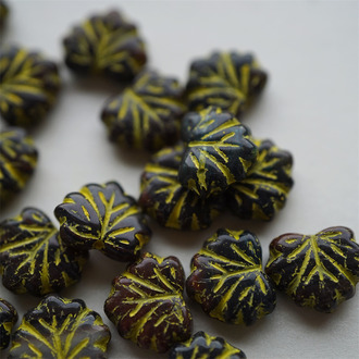 深红mix描黄色~树叶捷克珠玻璃琉璃珠 11X13MM