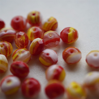 红黄白mix~切面扁圆捷克珠玻璃珠琉璃珠算盘珠隔珠 9X6MM