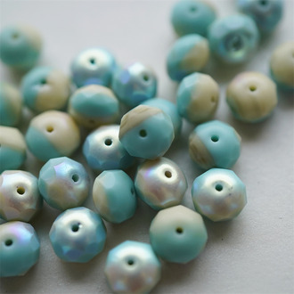 松石绿拼奶黄幻彩mix~切面扁圆捷克珠玻璃珠琉璃珠算盘珠隔珠 9X6MM