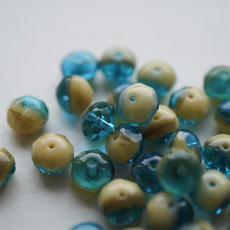 海蓝拼卡其色mix~切面扁圆捷克珠玻璃珠琉璃珠算盘珠隔珠 8X6MM