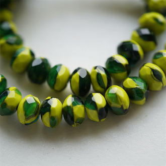 西瓜黄绿mix~切面扁圆捷克珠玻璃珠琉璃珠算盘珠隔珠 8X6MM