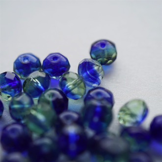 深蓝透绿mix色~切面扁圆捷克珠玻璃珠琉璃珠算盘珠隔珠 8X6MM