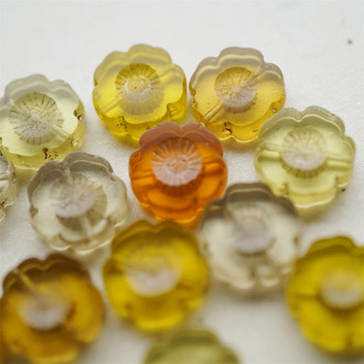 琥珀黄橘配色mix~捷克珠夏威夷小花花花朵琉璃珠玻璃珠DIY串珠材料 14MM