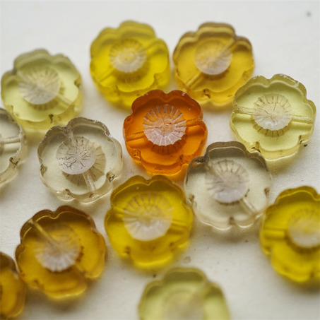 琥珀黄橘配色mix~捷克珠夏威夷小花花花朵琉璃珠玻璃珠DIY串珠材料 14MM-4