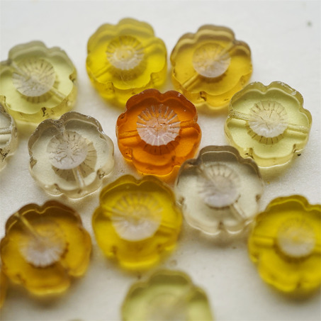 琥珀黄橘配色mix~捷克珠夏威夷小花花花朵琉璃珠玻璃珠DIY串珠材料 14MM-6