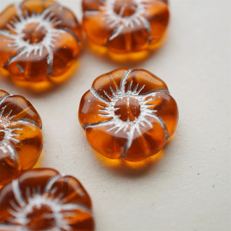 果汁橘色描银色~捷克珠夸张大花朵玻璃琉璃珠 22MM