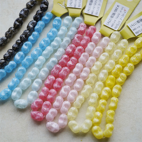 异形椭圆小扁豆形~糖霜配色彩色日本进口高品质配件树脂珠 8X12MM