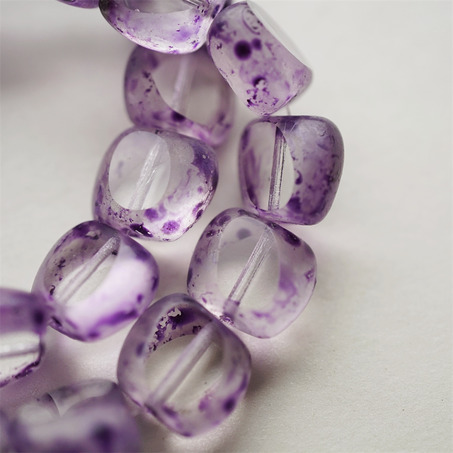 紫色斑驳染色边超透~异形捷克珠玻璃琉璃珠扁珠 13X15MM-3