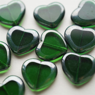 墨翠色透感~高定大号复古少女风爱心桃心捷克珠玻璃琉璃珠 20X14MM
