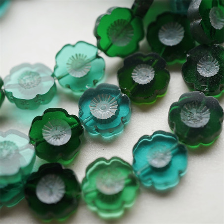 翠绿色透感滤镜调mix~捷克珠夏威夷小花花花朵琉璃珠玻璃珠DIY串珠材料 14MM-2