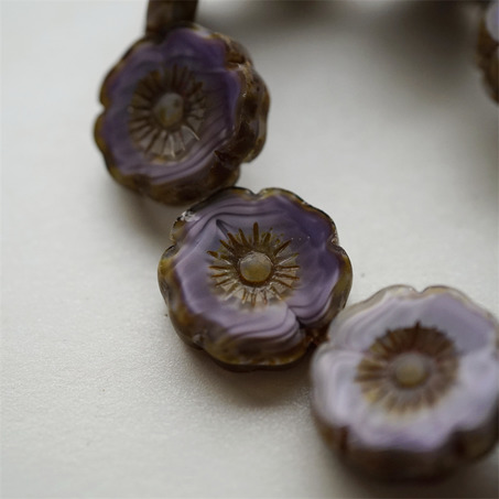 紫色做旧边框~夸张常规夏威夷花朵高定款分量感捷克珠玻璃琉璃珠 22MM-2
