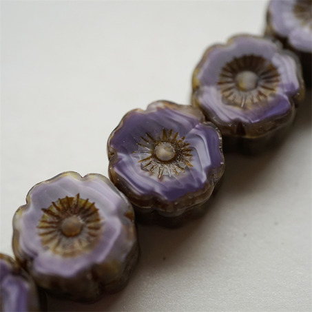 紫色做旧边框~夸张常规夏威夷花朵高定款分量感捷克珠玻璃琉璃珠 22MM