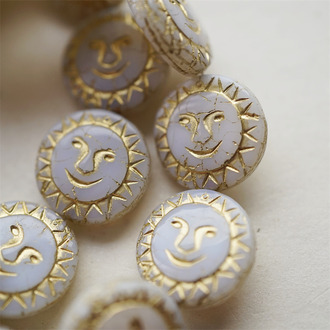 绝版色果冻白描金色~kirks folly风格扁圆月亮珠笑脸珠捷克珠玻璃琉璃珠 17MM
