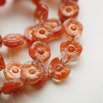 夹心橘色mix玫瑰金色~捷克珠小花花花朵琉璃珠玻璃珠DIY串珠材料 11MM