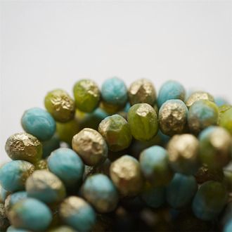 蚀刻纯色蓝绿晶石感mix烫金~切面扁圆捷克珠玻璃珠琉璃珠算盘珠隔珠 9X6MM