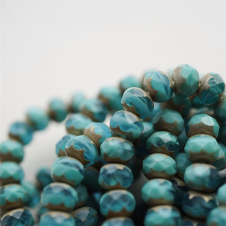 海蓝宝配色镀做旧银边绝版色~切面扁圆捷克珠玻璃珠琉璃珠算盘珠隔珠 9X6MM