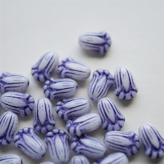 纯白色描紫~百搭绝美郁金香捷克珠玻璃琉璃珠 12X8MM