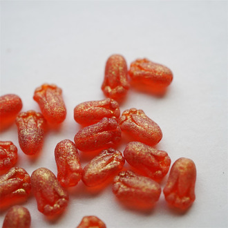 宝石红蚀刻烫金~百搭绝美郁金香捷克珠玻璃琉璃珠 12X8MM