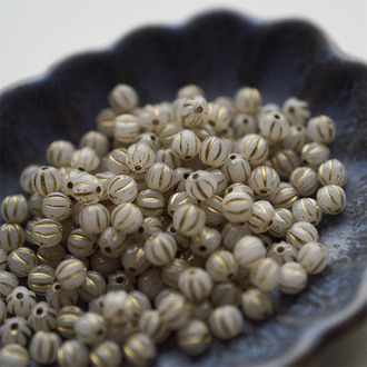 奶油白描金~迷你南瓜珠捷克珠玻璃琉璃珠 4MM