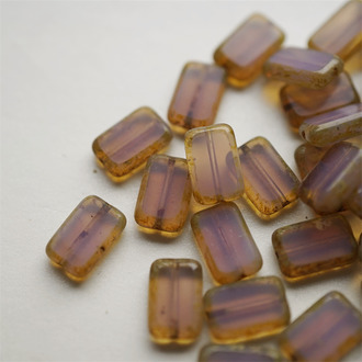 复古蛋白粉~做旧边框长方玻璃捷克珠琉璃 12X8MM
