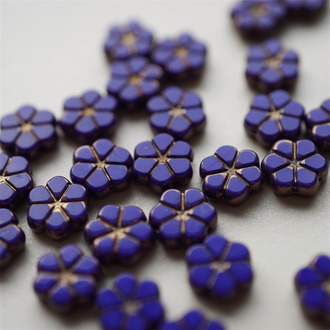 金属藏蓝渐变~六瓣花捷克珠玻璃琉璃珠 10MM