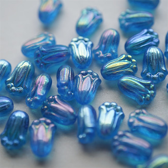 透蓝色幻彩~百搭绝美郁金香捷克珠玻璃琉璃珠 12X8MM