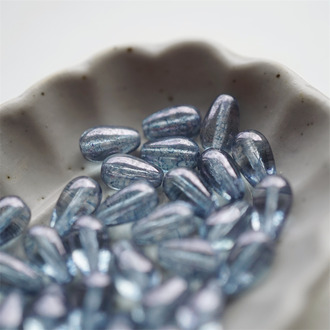 斑驳水光透蓝~直孔常规水滴珠捷克珠玻璃珠琉璃珠 6X9MM