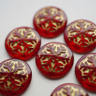 圣诞红雪花~戒面夸张无孔捷克琉璃玻璃贴片 21MM