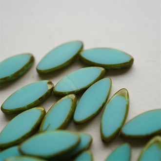 松石绿毕加索边~椭圆梭形扁珠捷克珠玻璃琉璃珠 18X7MM