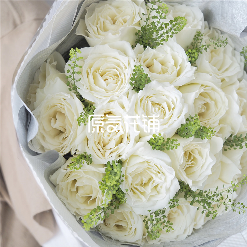 原气花铺-花店-上海-北京北极星Pro--白玫瑰绿菱草混合花束-6