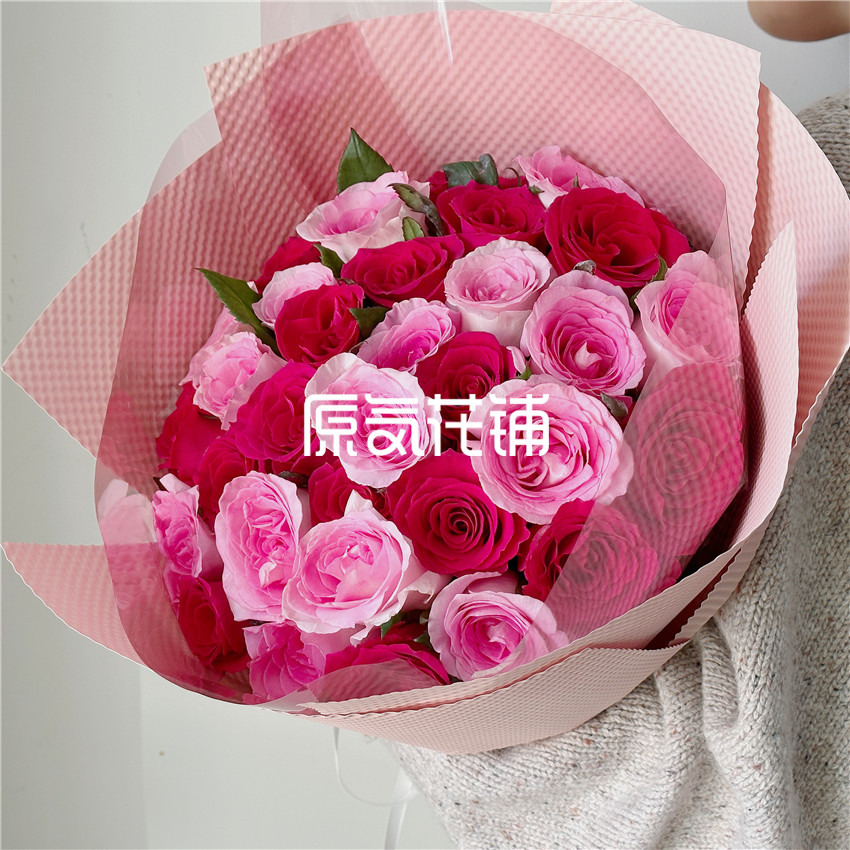 原气花铺-花店-上海-北京粉红回忆--洛神玫瑰高盛玫瑰混合花束-3