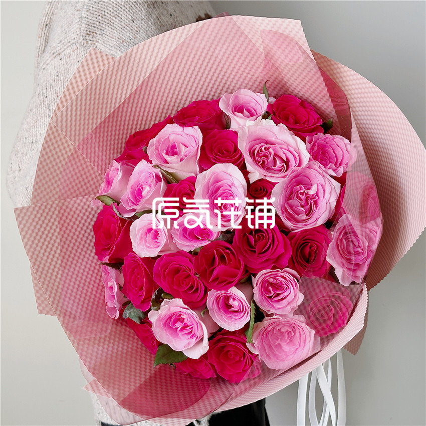 原气花铺-花店-上海-北京粉红回忆--洛神玫瑰高盛玫瑰混合花束-2