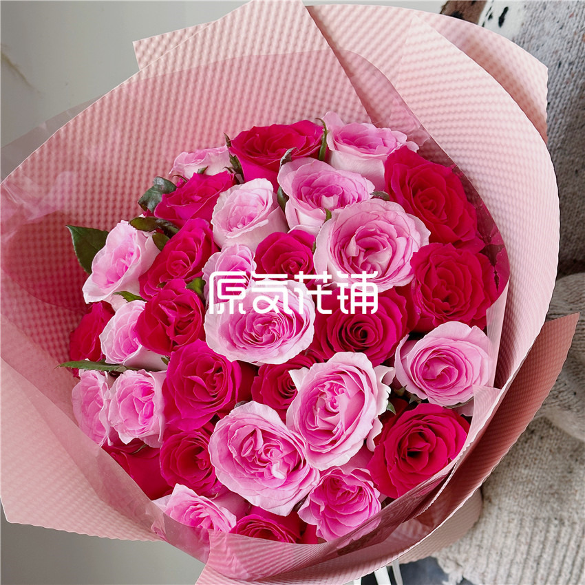 原气花铺-花店-上海-北京粉红回忆--洛神玫瑰高盛玫瑰混合花束-5