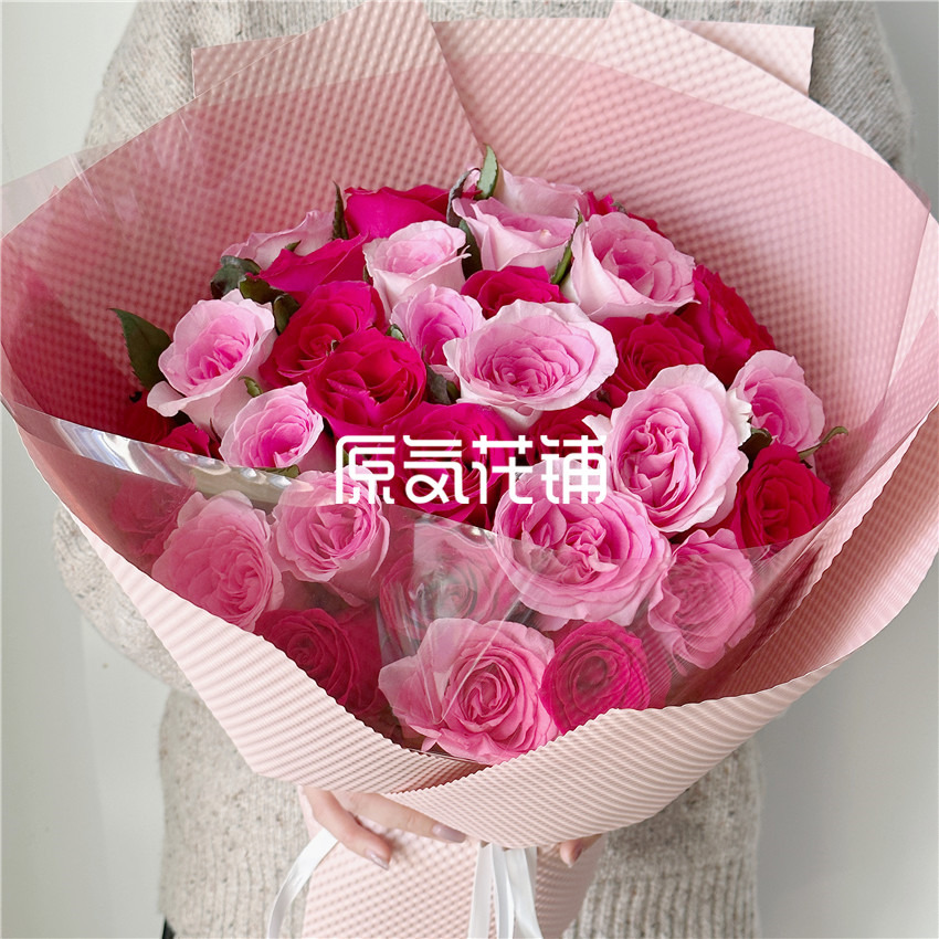 原气花铺-花店-上海-北京粉红回忆--洛神玫瑰高盛玫瑰混合花束-6