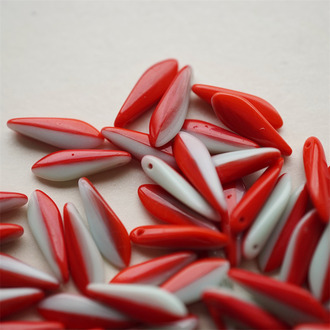 红色拼灰绿~剑形珠匕首珠捷克珠玻璃琉璃 5X16MM