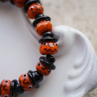 万圣节搞怪表情南瓜珠~日本灯工散装琉璃珠玻璃珠DIY串珠材料 13X14MM
