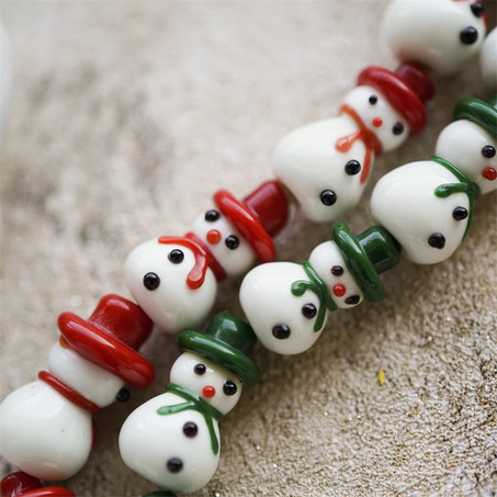 超绝可爱小雪人圣诞节珠珠~日本灯工散装琉璃珠玻璃珠DIY串珠材料 20x11MM
