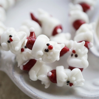 精致圣诞老人可爱圣诞节珠珠~日本灯工散装琉璃珠玻璃珠DIY串珠材料 22X14MM