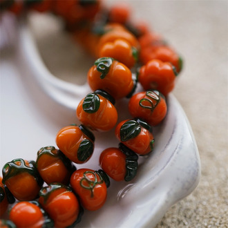 万圣节可爱细工南瓜珠~日本灯工散装琉璃珠玻璃珠DIY串珠材料 大号13X9MM 小号11X8MM