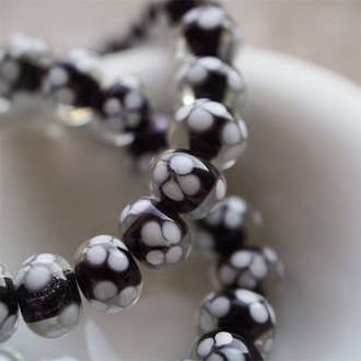 经典透感黑白少女系花花珠~日本灯工散装琉璃珠玻璃珠DIY串珠材料 9X13MM
