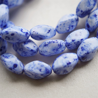 海洋蓝斑驳感~异形扭扭四面立体梭形珠捷克珠玻璃琉璃珠 16X11MM