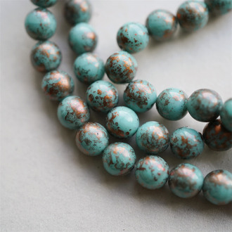 绝版松石绿洒古铜金复古~捷克珠玻璃琉璃珠圆珠DIY材料 8MM