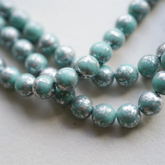 绝版松石绿洒银复古~捷克珠玻璃琉璃珠圆珠DIY材料 8MM