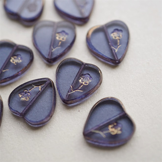 复古光泽幽兰偏光做旧边~小花爱心桃心捷克珠玻璃琉璃珠 15MM