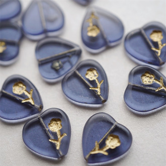 复古幽兰描金色~小花爱心桃心捷克珠玻璃琉璃珠 15MM