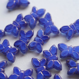 高级感复古克莱因蓝渐变~高定蝴蝶珠玻璃琉璃珠 20X12MM